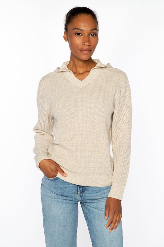 MIXED TEXTURED PULLOVER HOODIE