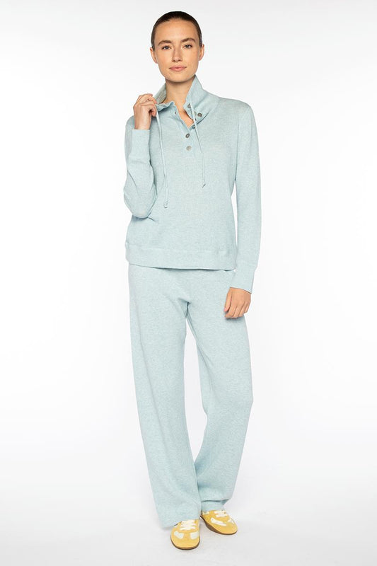 TEXTURED DRAWSTRING MOCK PULLOVER