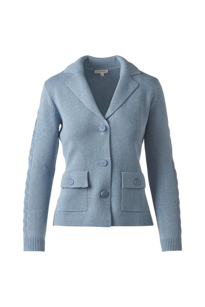 CABLE SLEEVE NOTCH COLLAR CARDIGAN