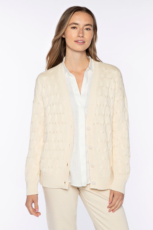 Stonewash Cable Vee Cardigan