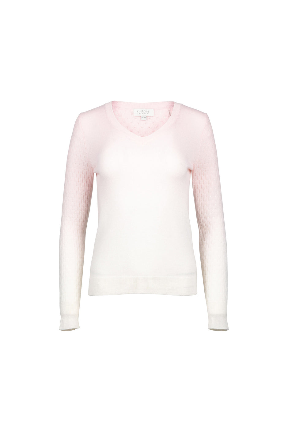 Kinross Cashmere Women's Ombre Pointelle Vee Cardigan In Blush LSSC5-104 main image 0
