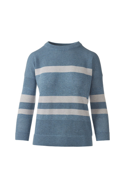 MESH STRIPE CREW in DENIM/GREYSTONE