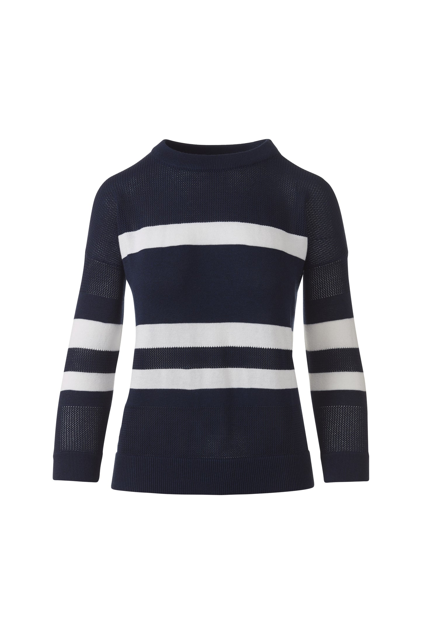 MESH STRIPE CREW in NAVY/WHITE