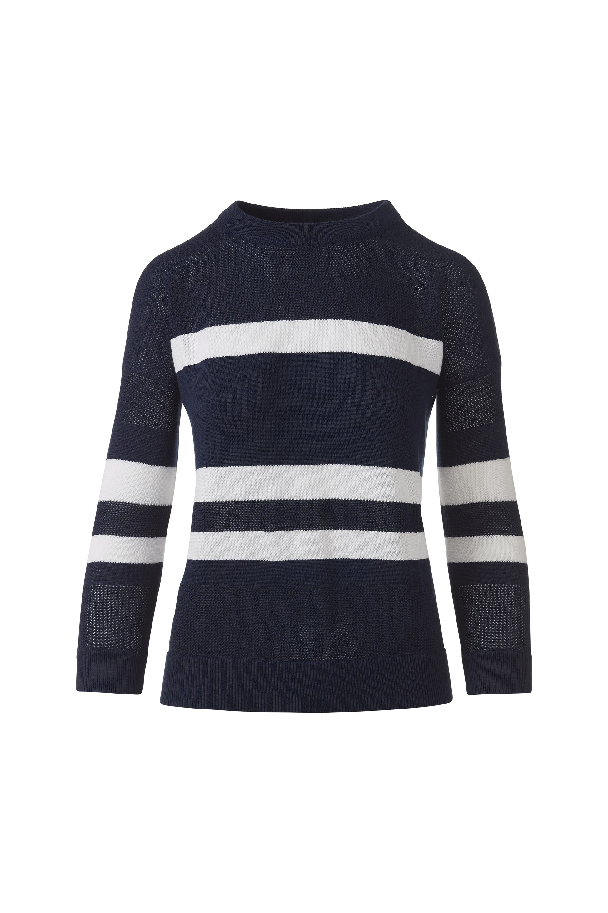 MESH STRIPE CREW in NAVY/WHITE