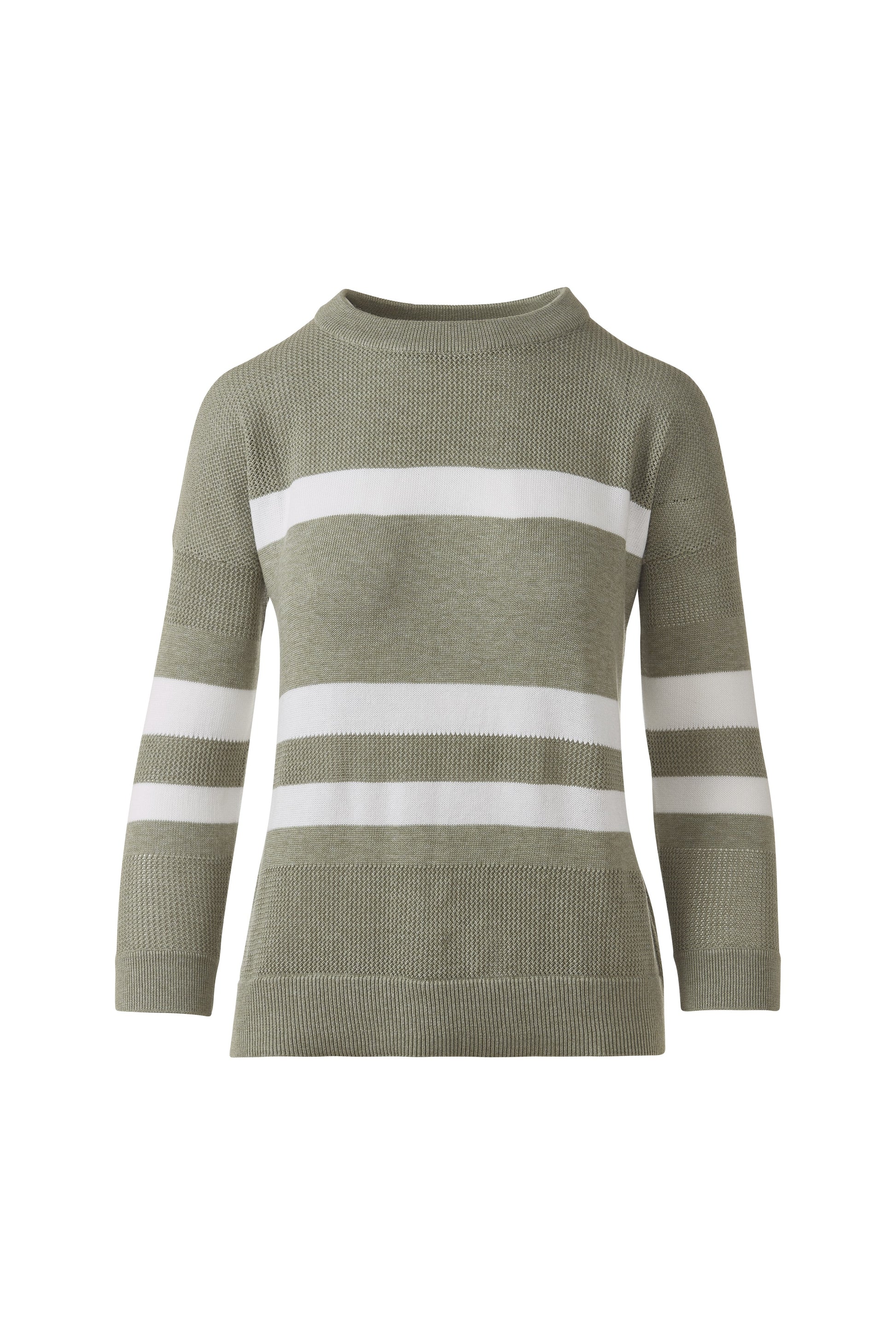 MESH STRIPE CREW in SAGE/WHITE