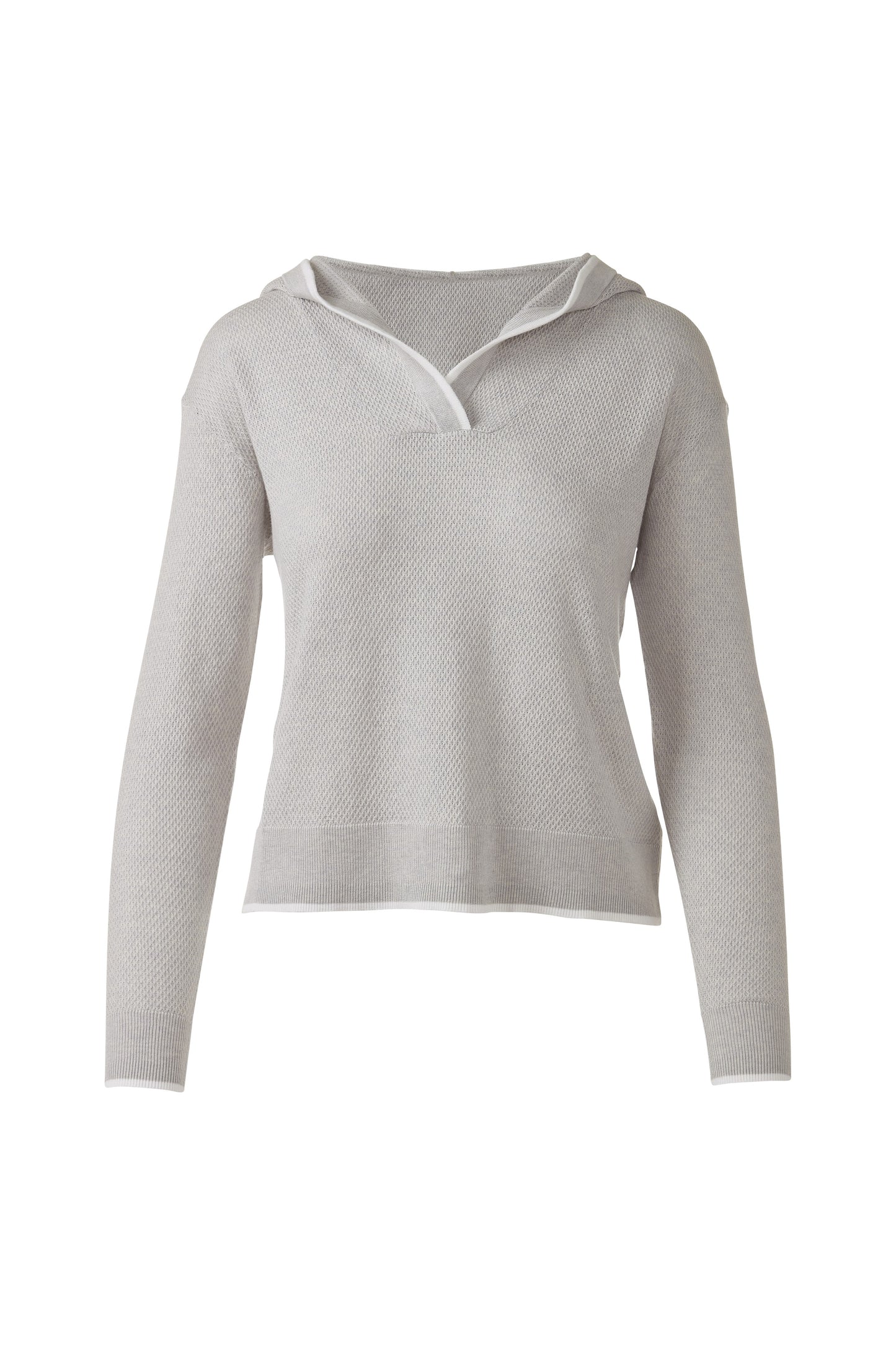 RIB PULLOVER HOODIE in GREYSTONE/WHITE