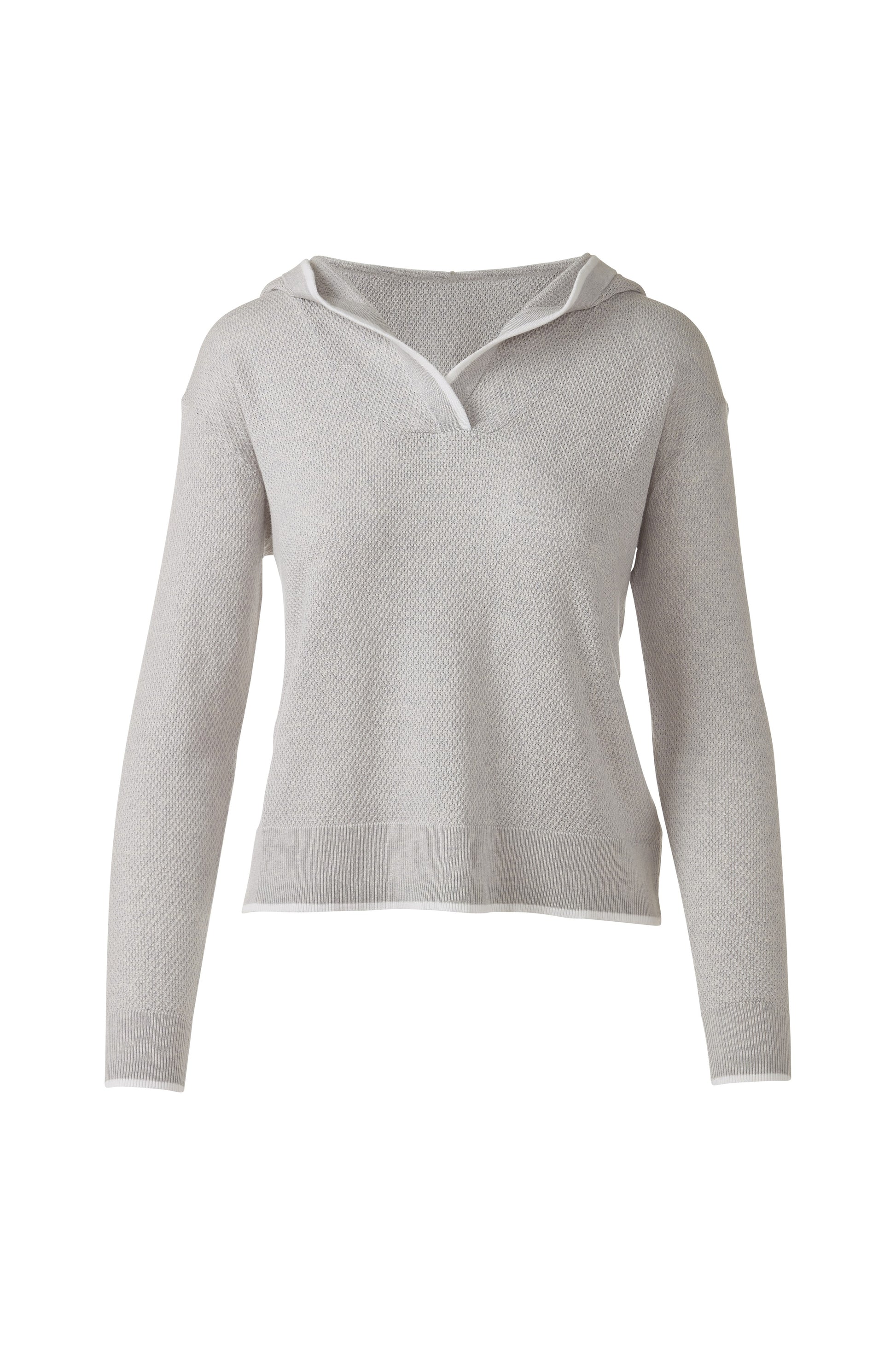 RIB PULLOVER HOODIE in GREYSTONE/WHITE