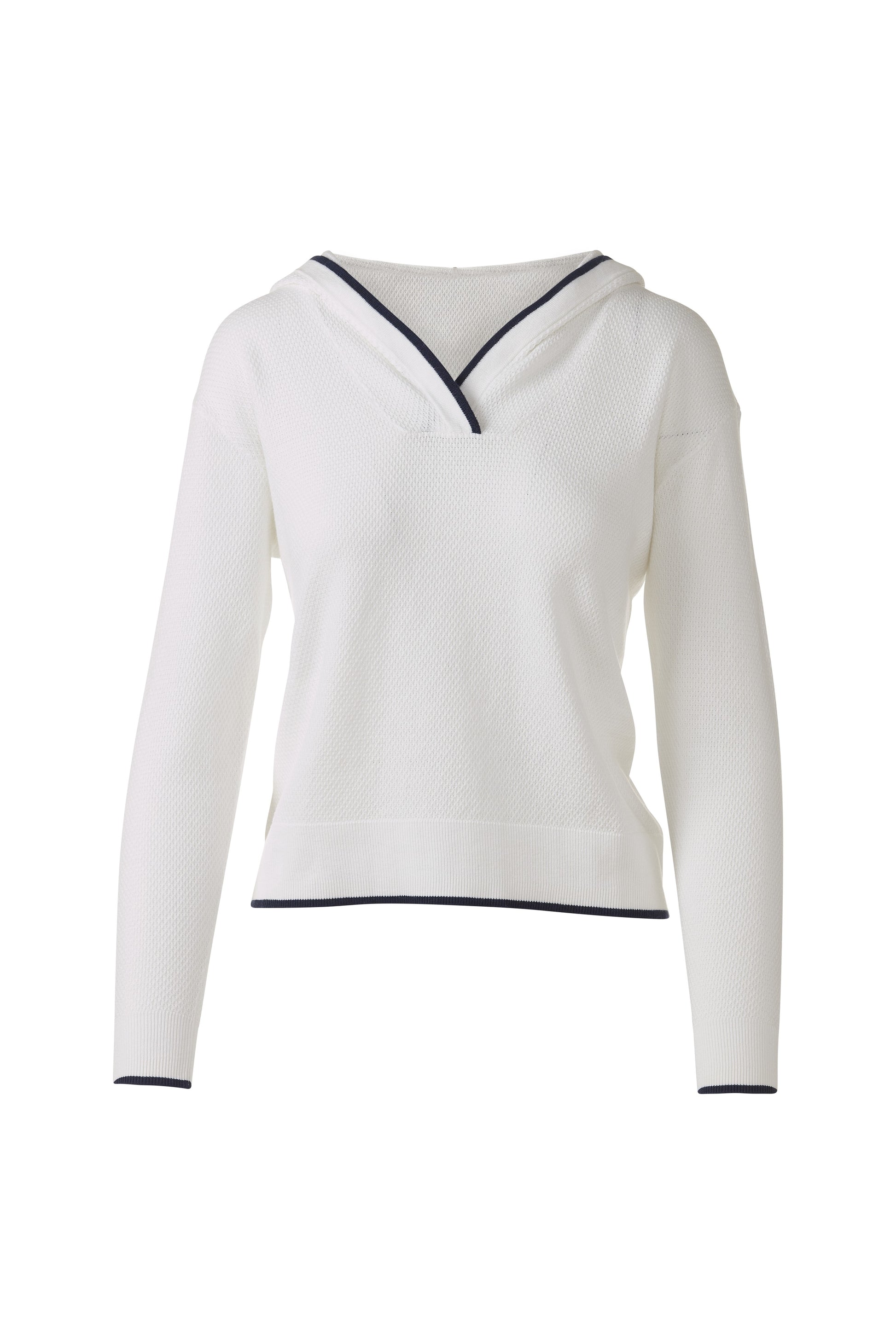 RIB PULLOVER HOODIE in WHITE/NAVY