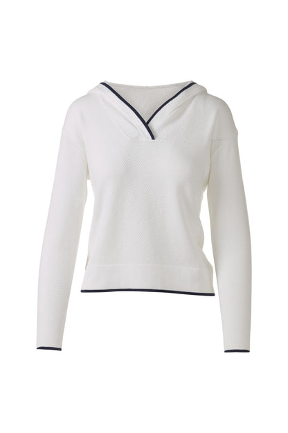 RIB PULLOVER HOODIE in WHITE/NAVY