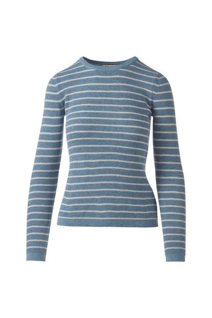 TEXTURE STRIPE CREW in DENIM/GREYSTONE