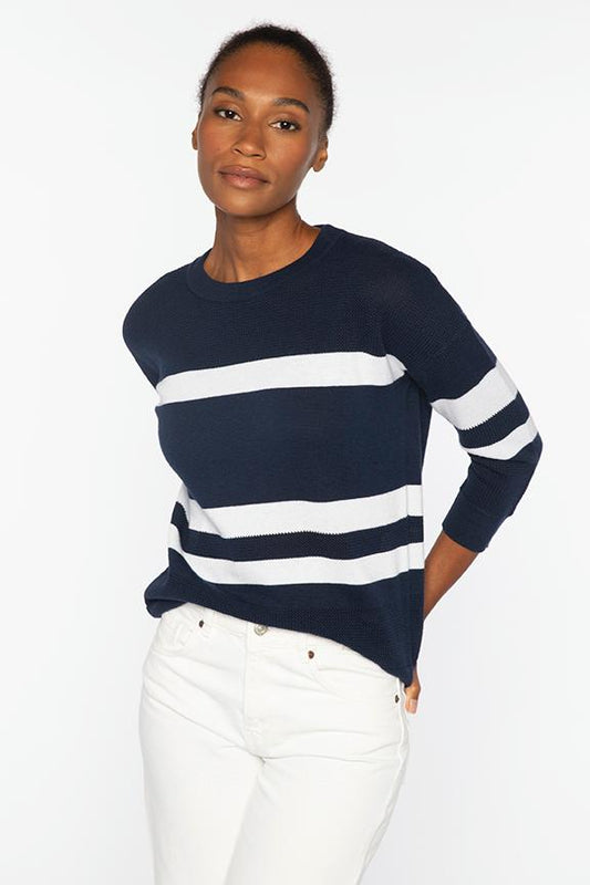 MESH STRIPE CREW | Cotton Cashmere | Kinross Cashmere