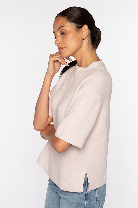 Easy Low Funnel sweater detail - cotton cashmere blend by Kinross Cashmere