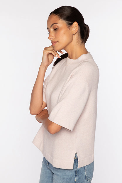 Easy Low Funnel sweater detail - cotton cashmere blend by Kinross Cashmere