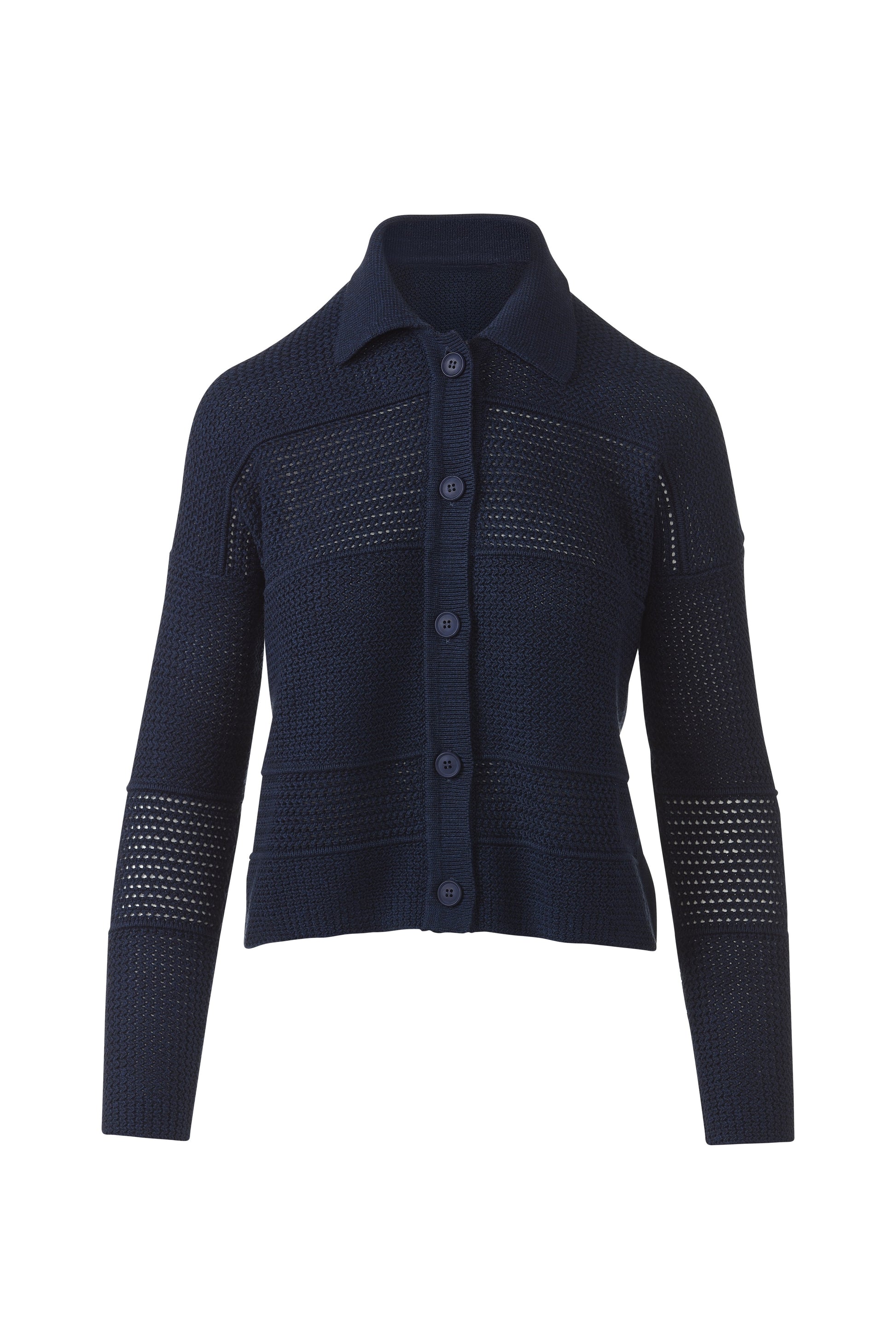 MIXED TEXTURE COLLARED CARDIGAN in NAVY