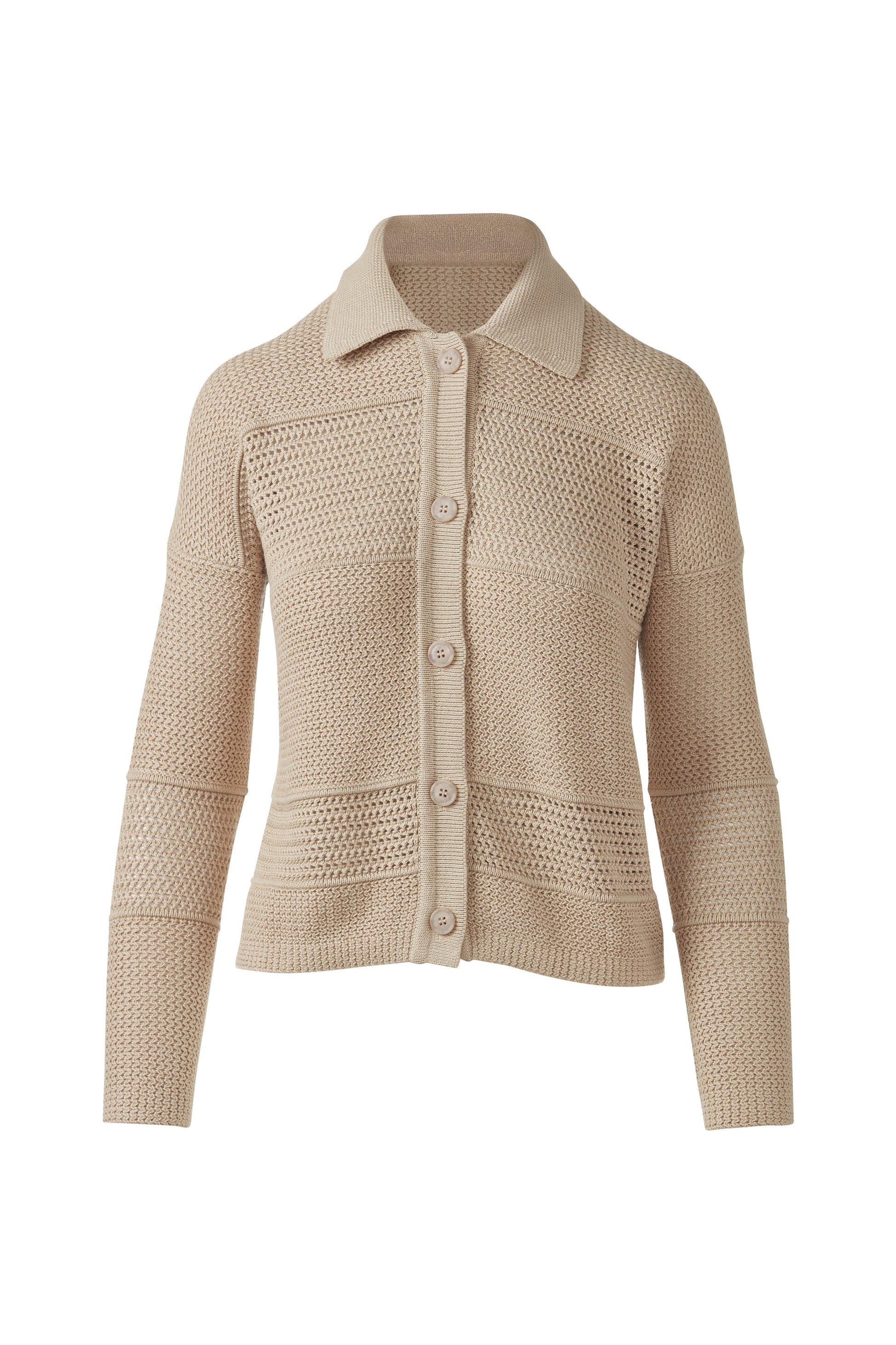 MIXED TEXTURE COLLARED CARDIGAN in STRAW