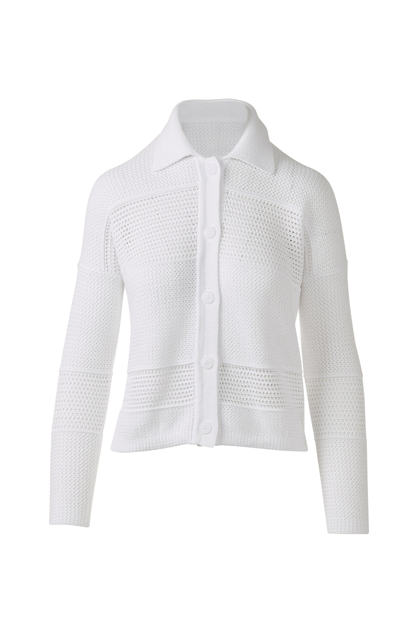 MIXED TEXTURE COLLARED CARDIGAN in WHITE