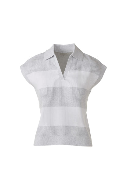 RIB SPLITNECK POLO in DOVE/WHTE