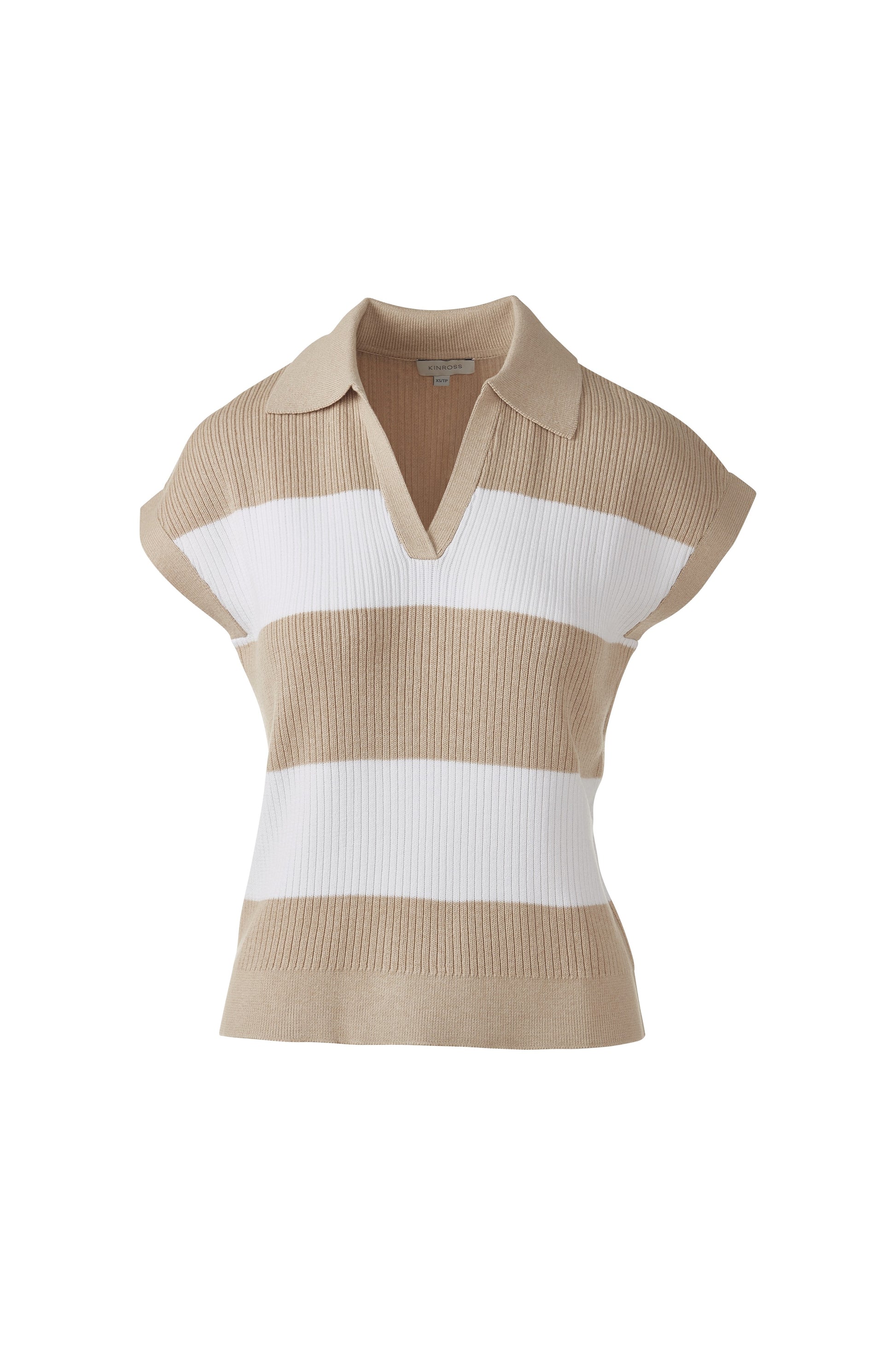 RIB SPLITNECK POLO in STRAW/WHITE