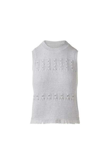 TEXTURED FRINGE S/L CREW in DOVE