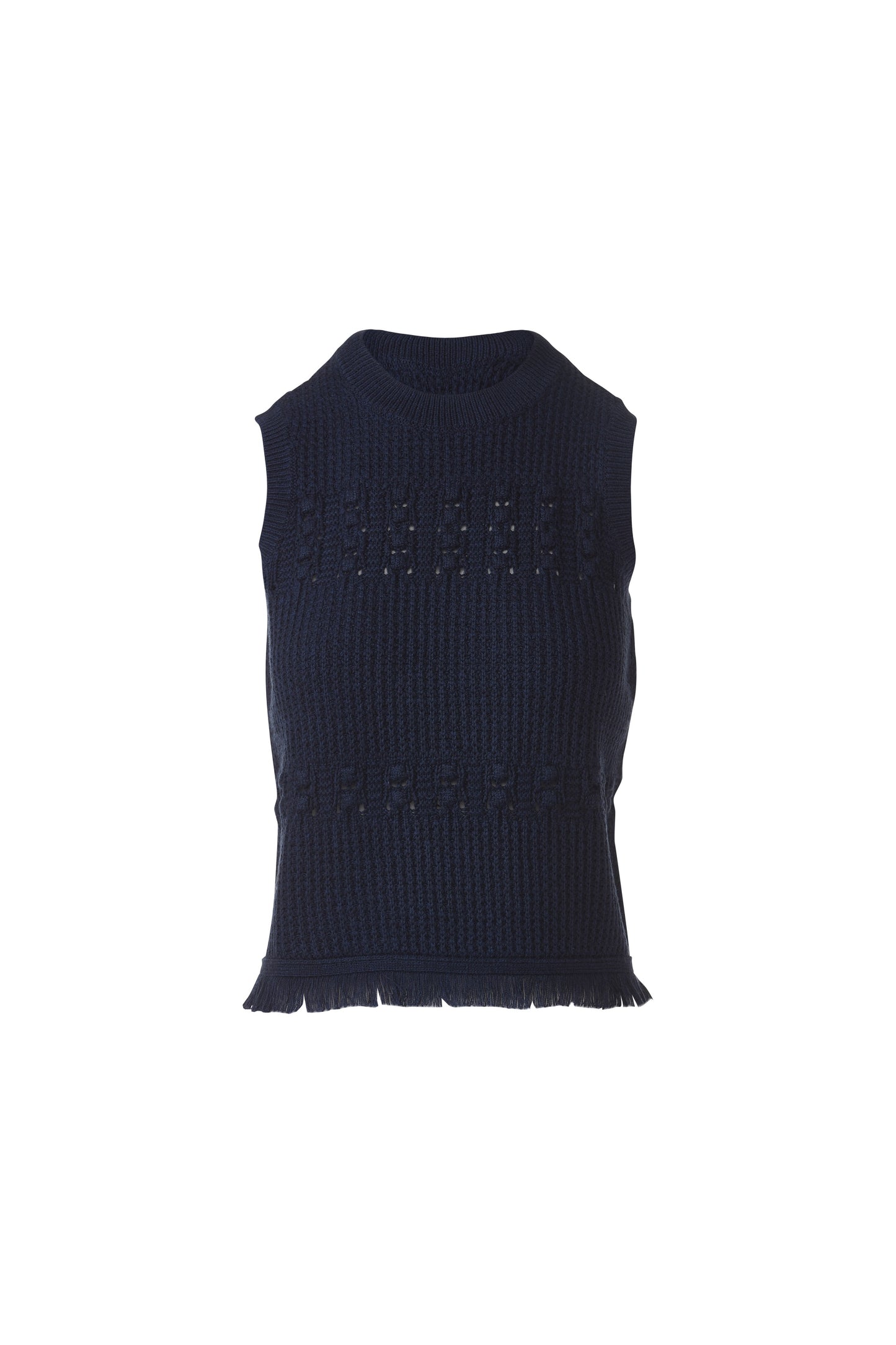 TEXTURED FRINGE S/L CREW in NAVY