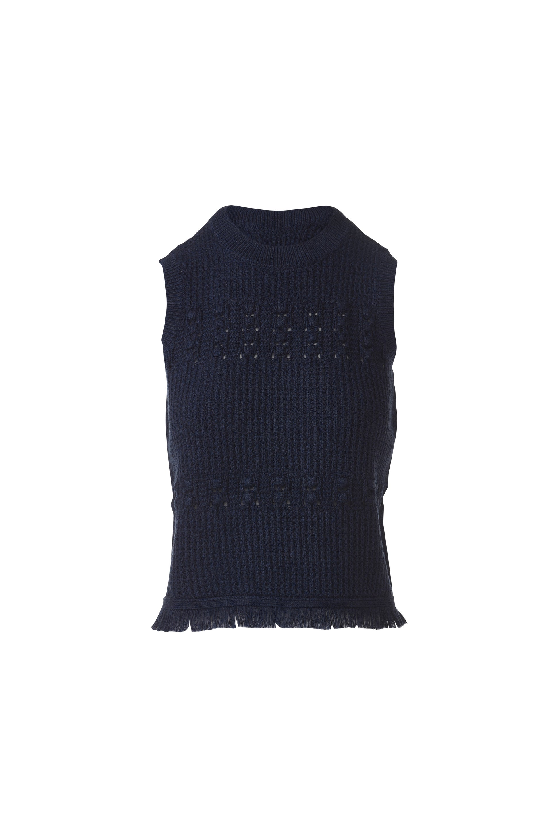 TEXTURED FRINGE S/L CREW in NAVY