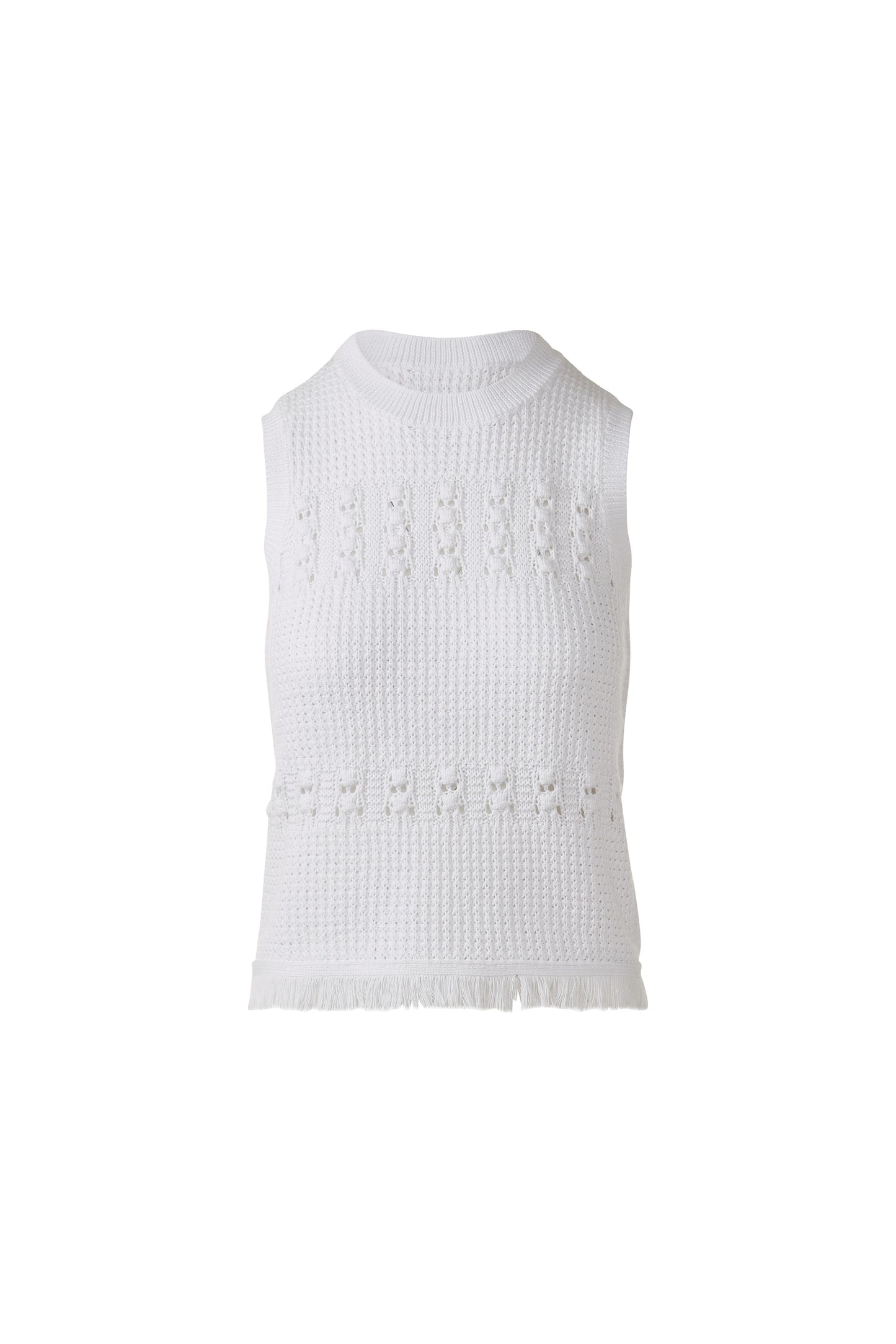TEXTURED FRINGE S/L CREW in WHITE