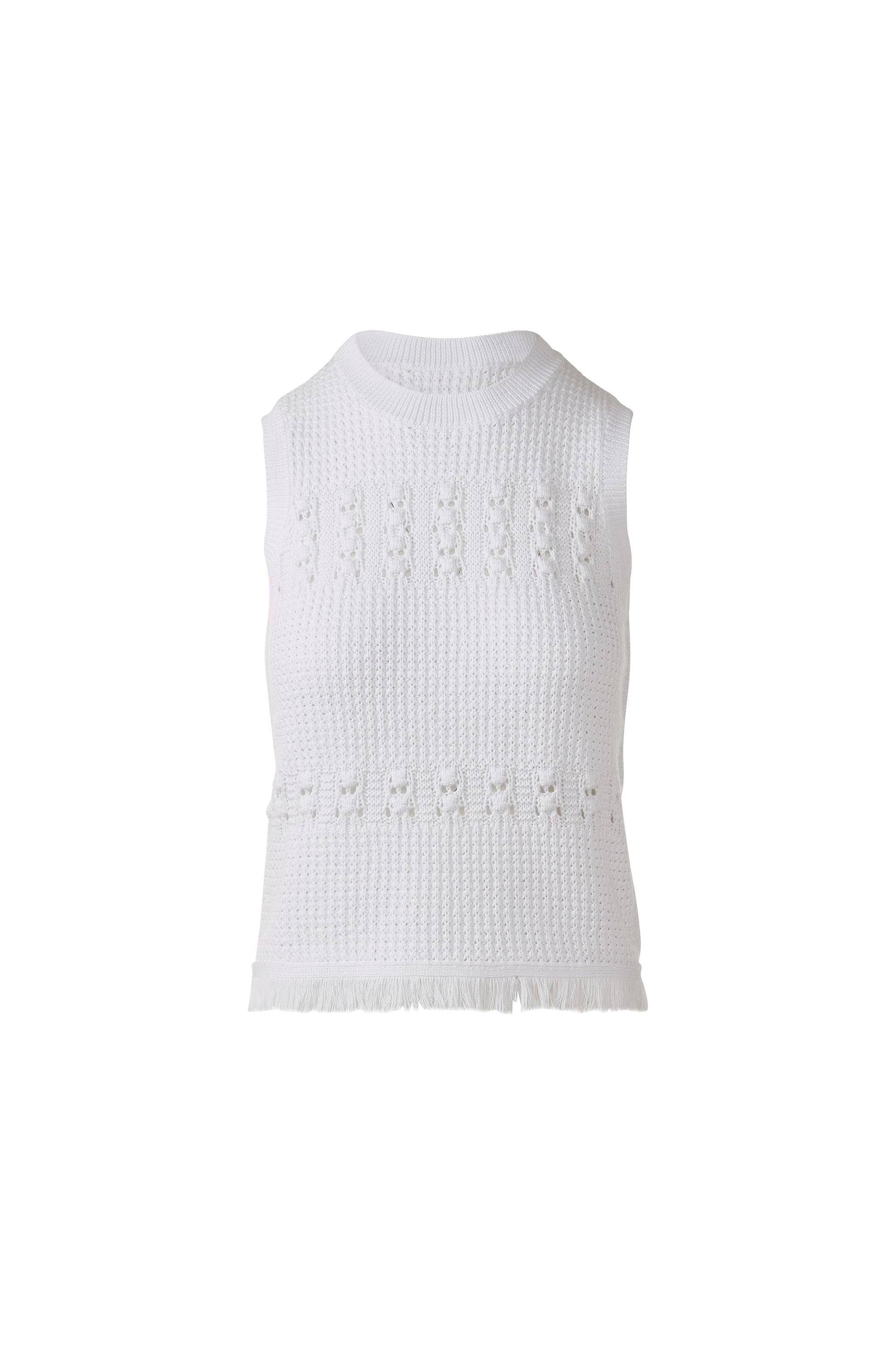 TEXTURED FRINGE S/L CREW in WHITE