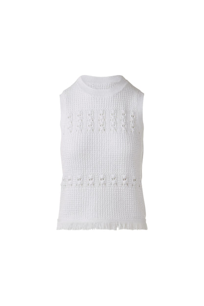TEXTURED FRINGE S/L CREW in WHITE