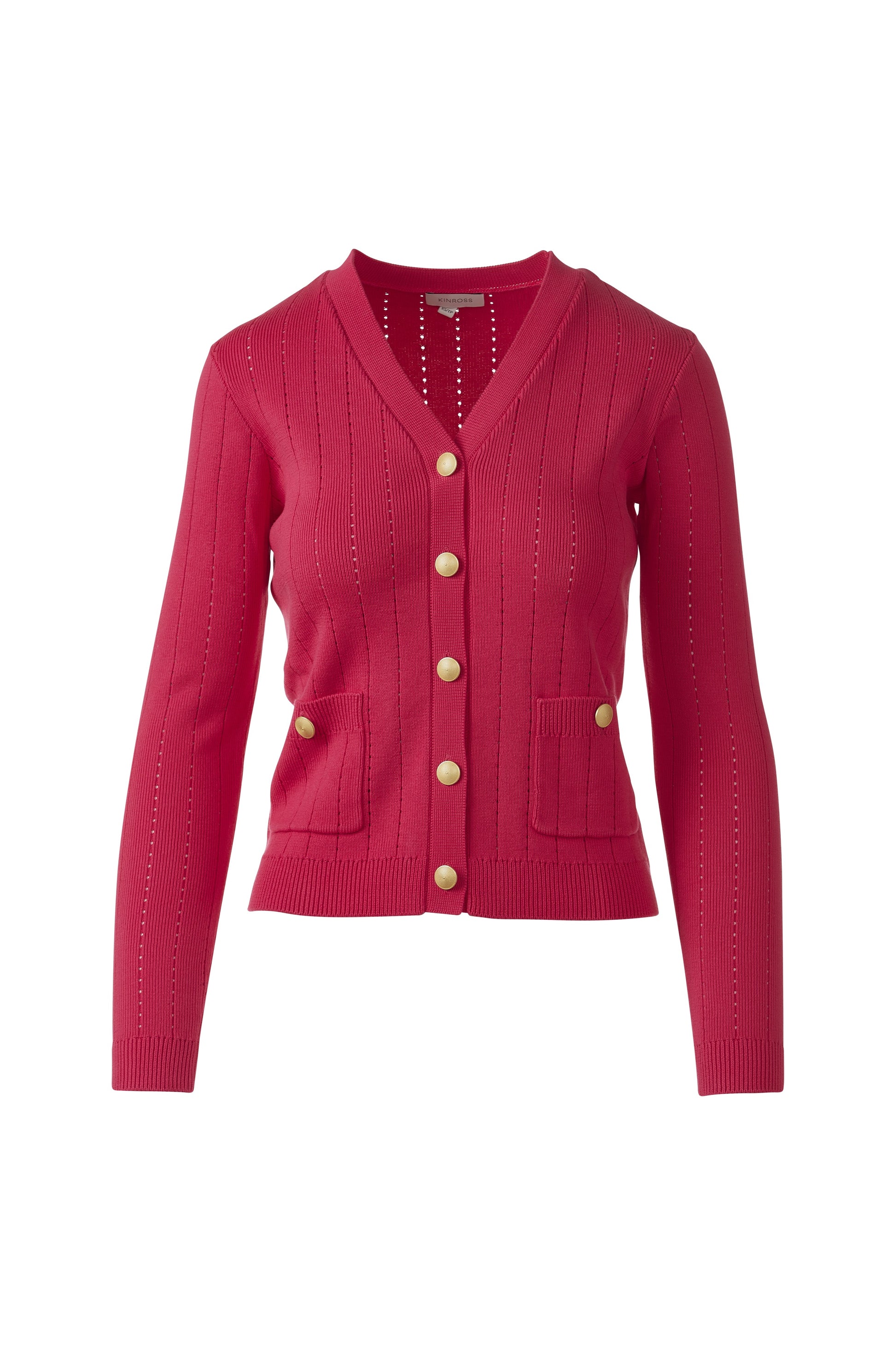 RIB BUTTON FRONT VEE in DAHLIA