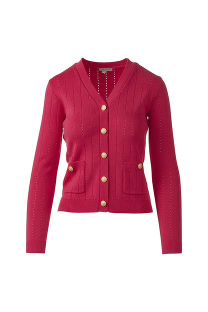 RIB BUTTON FRONT VEE in DAHLIA