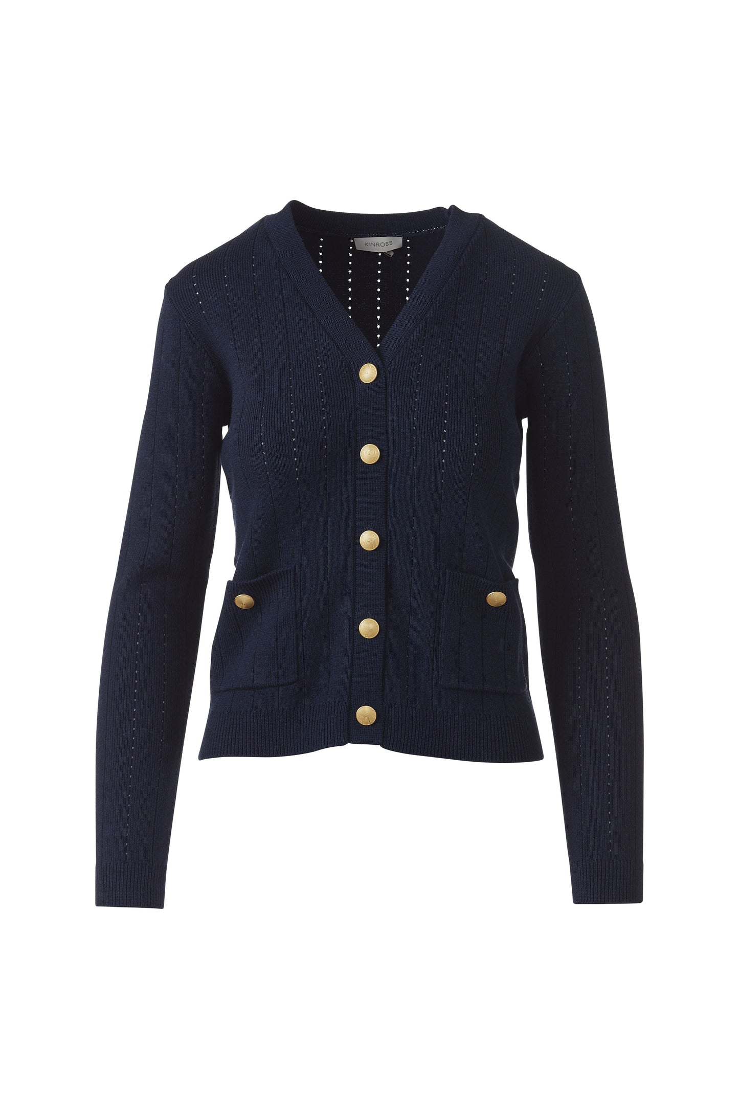 RIB BUTTON FRONT VEE in NAVY