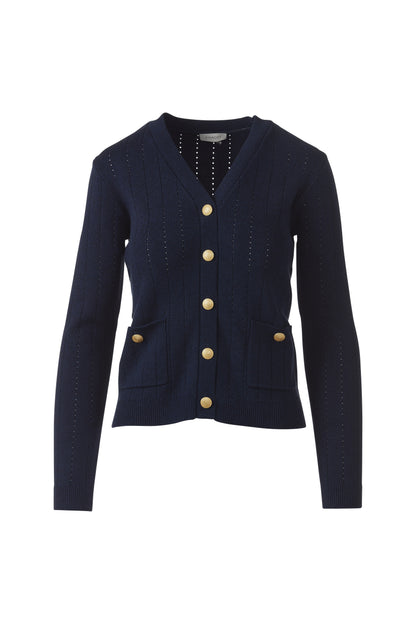 RIB BUTTON FRONT VEE in NAVY