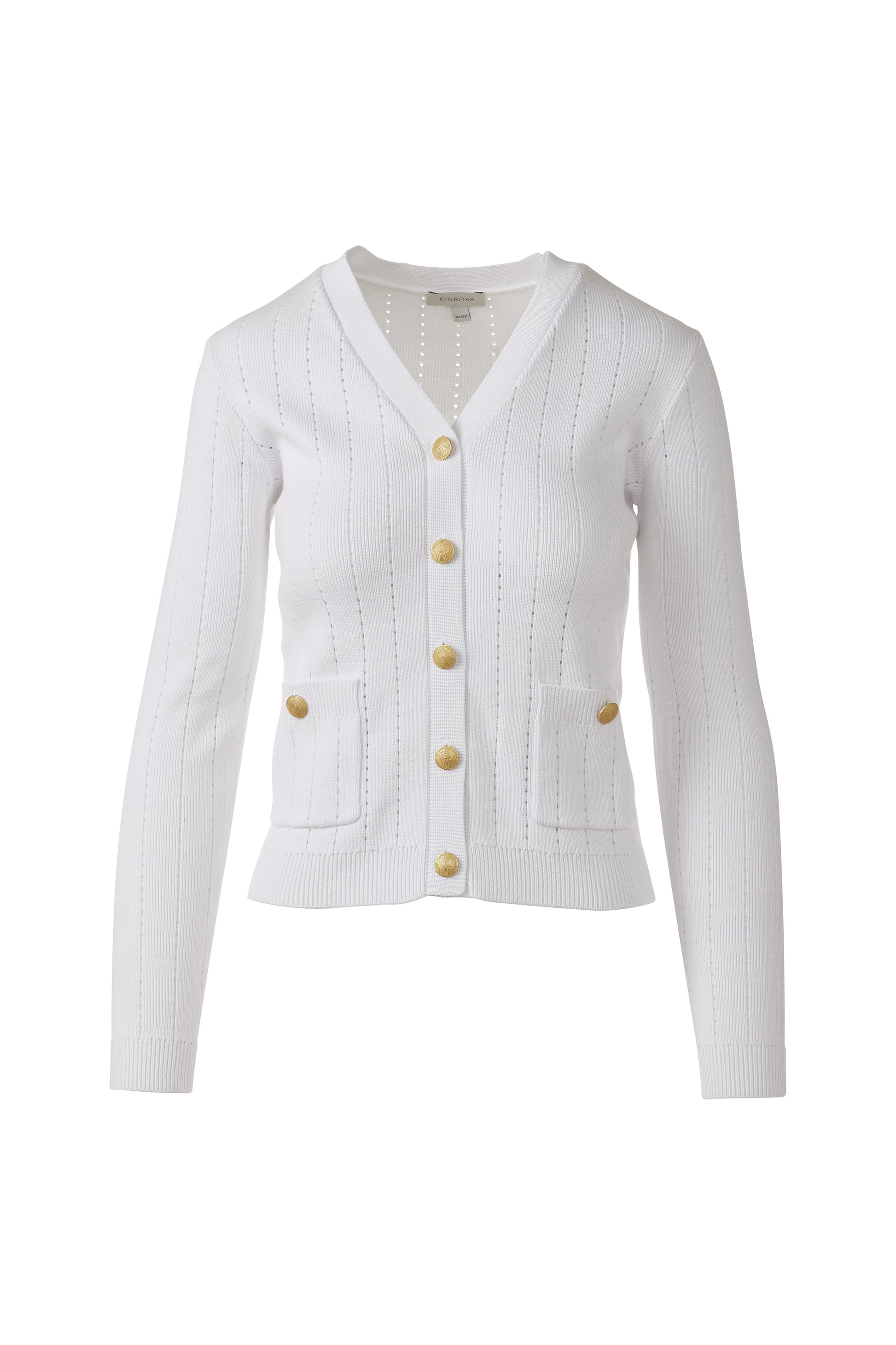 RIB BUTTON FRONT VEE in WHITE
