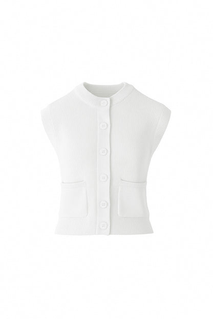 RIB BUTTON VEST CARDIGAN