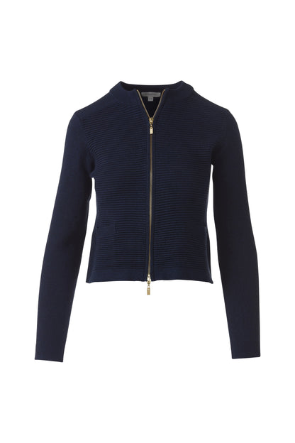 FITTED ZIP CARDIGAN in NAVY