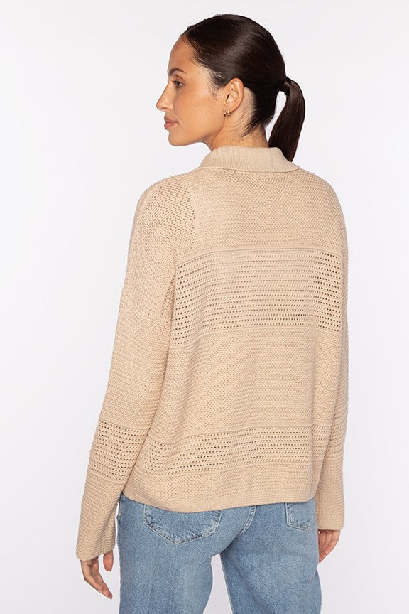 MIXED TEXTURE COLLARED CARDIGAN - detail view