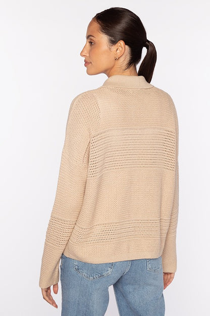 MIXED TEXTURE COLLARED CARDIGAN - detail view