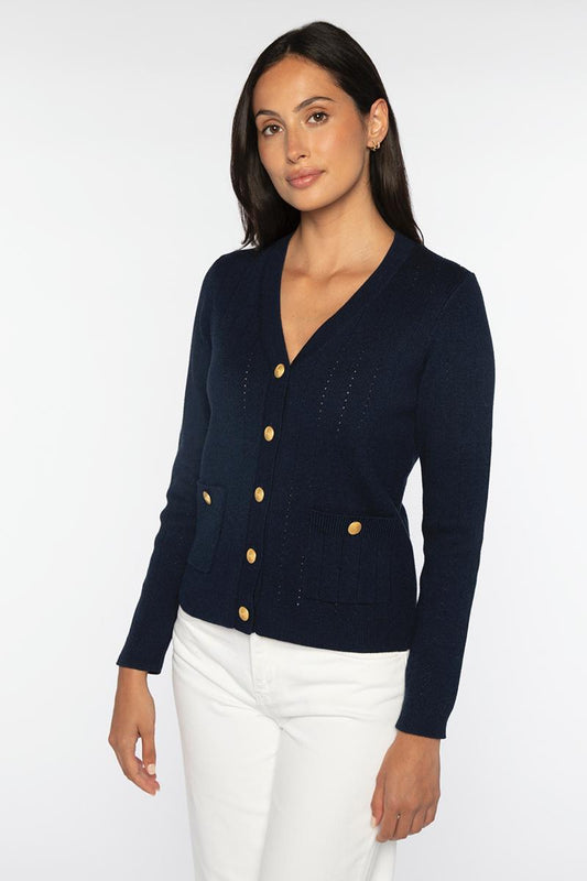RIB BUTTON FRONT VEE | Cotton | Kinross Cashmere