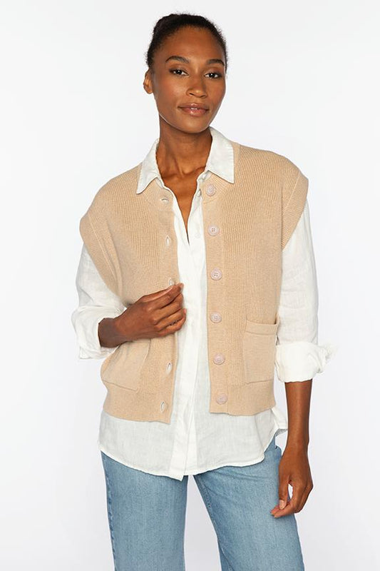 RIB BUTTON VEST CARDIGAN | Cotton | Kinross Cashmere