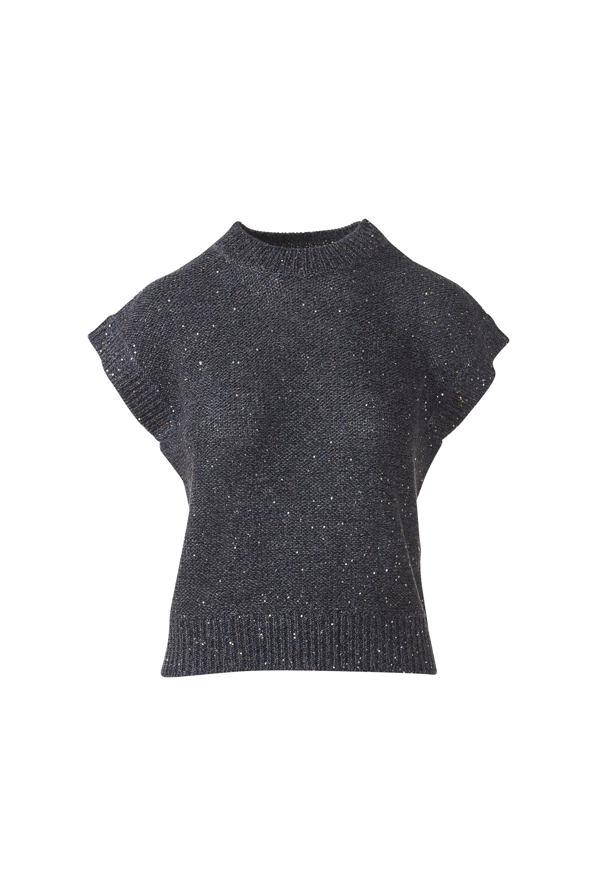 SEQUIN CAP SLV CREW in INDIGO