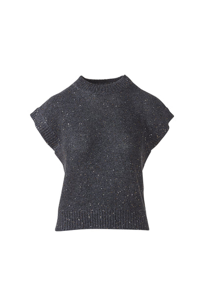 SEQUIN CAP SLV CREW in INDIGO