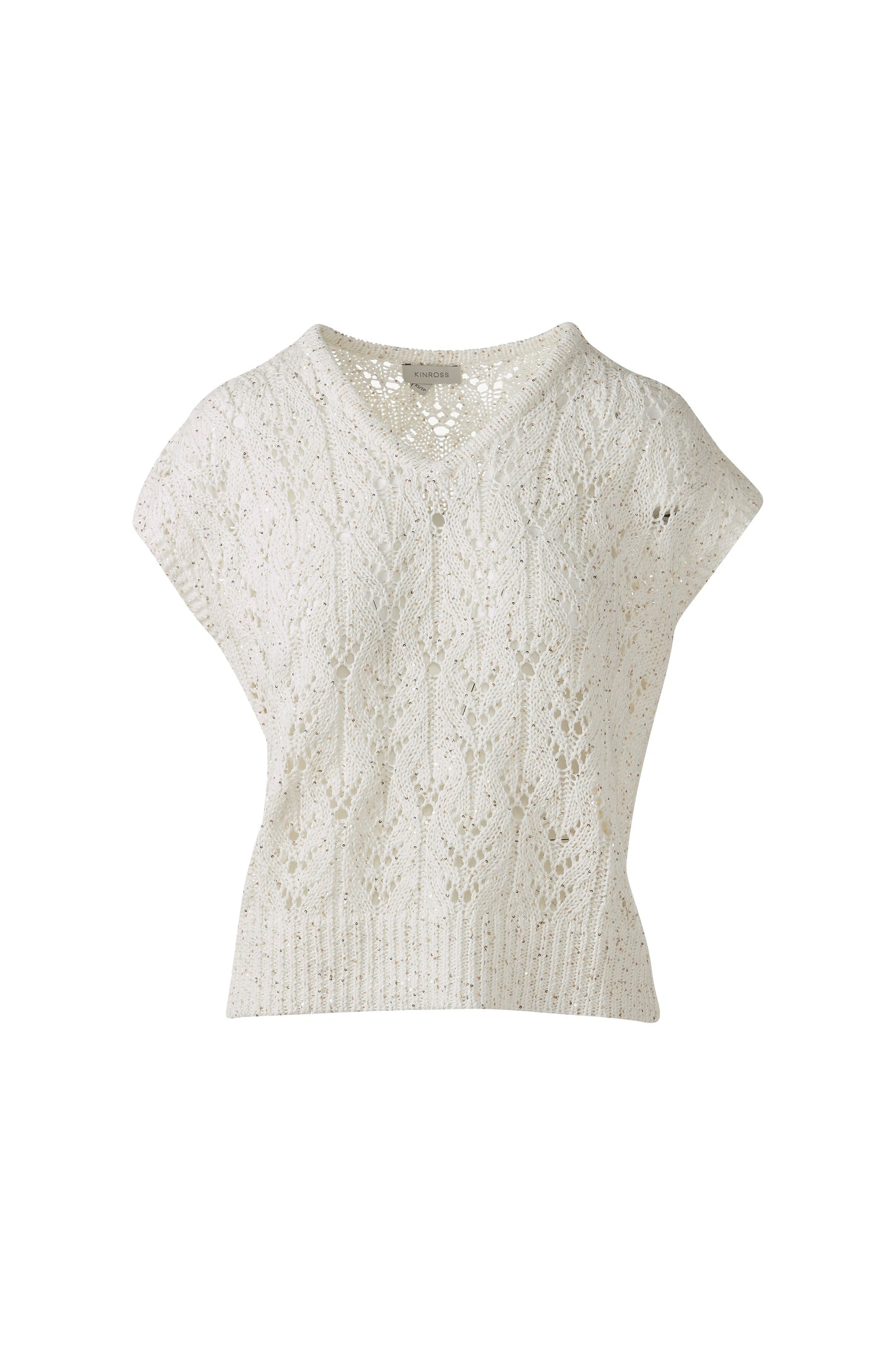 SEQUIN CAP SLV OPENWORK VEE in CHALK