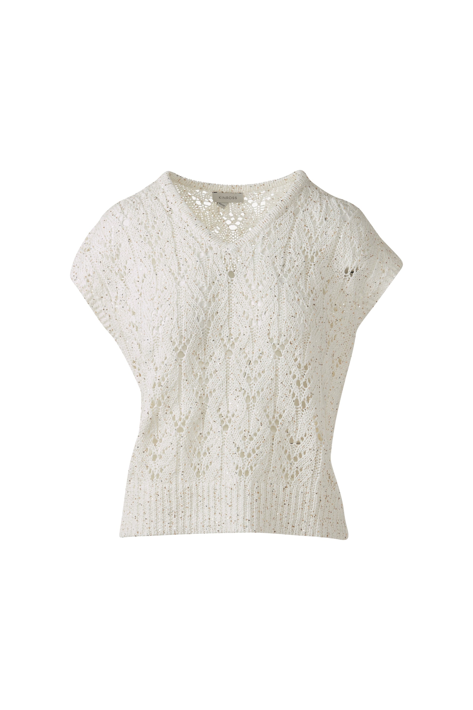 SEQUIN CAP SLV OPENWORK VEE in CHALK