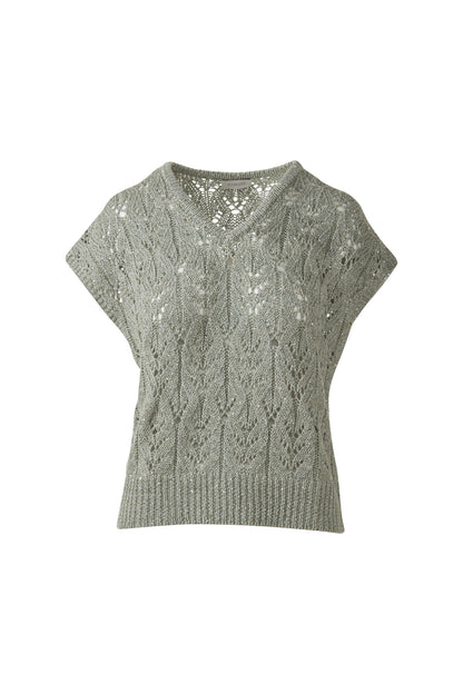 SEQUIN CAP SLV OPENWORK VEE in FERN