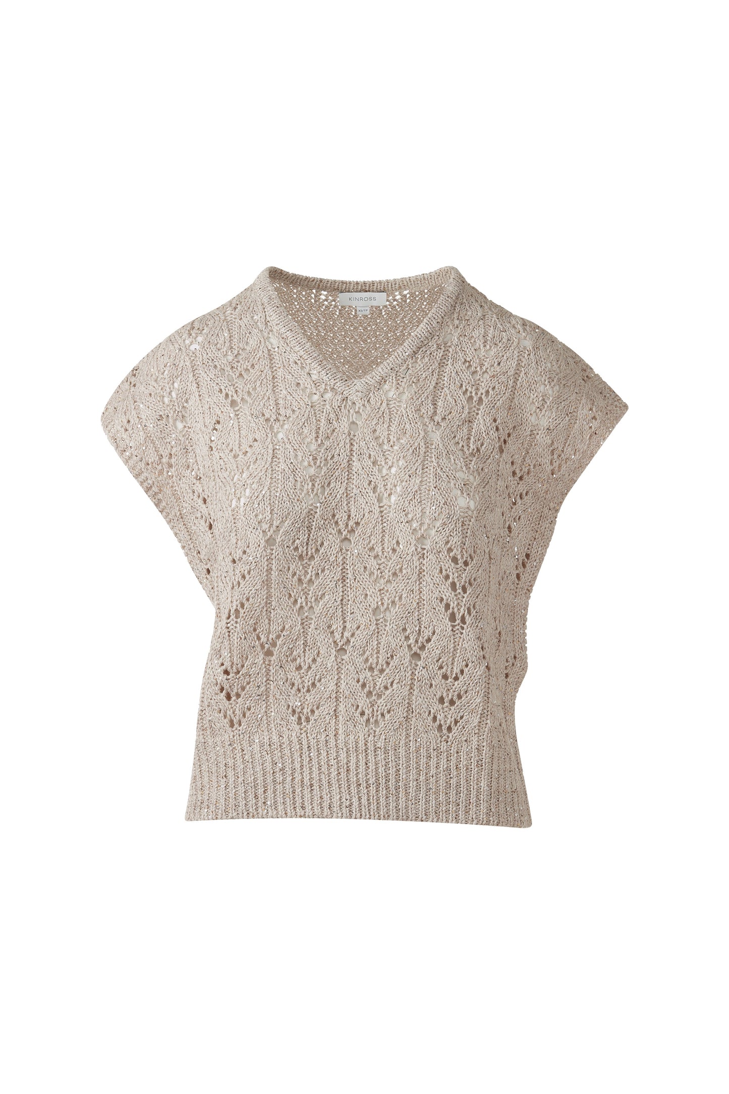 SEQUIN CAP SLV OPENWORK VEE in STRAW