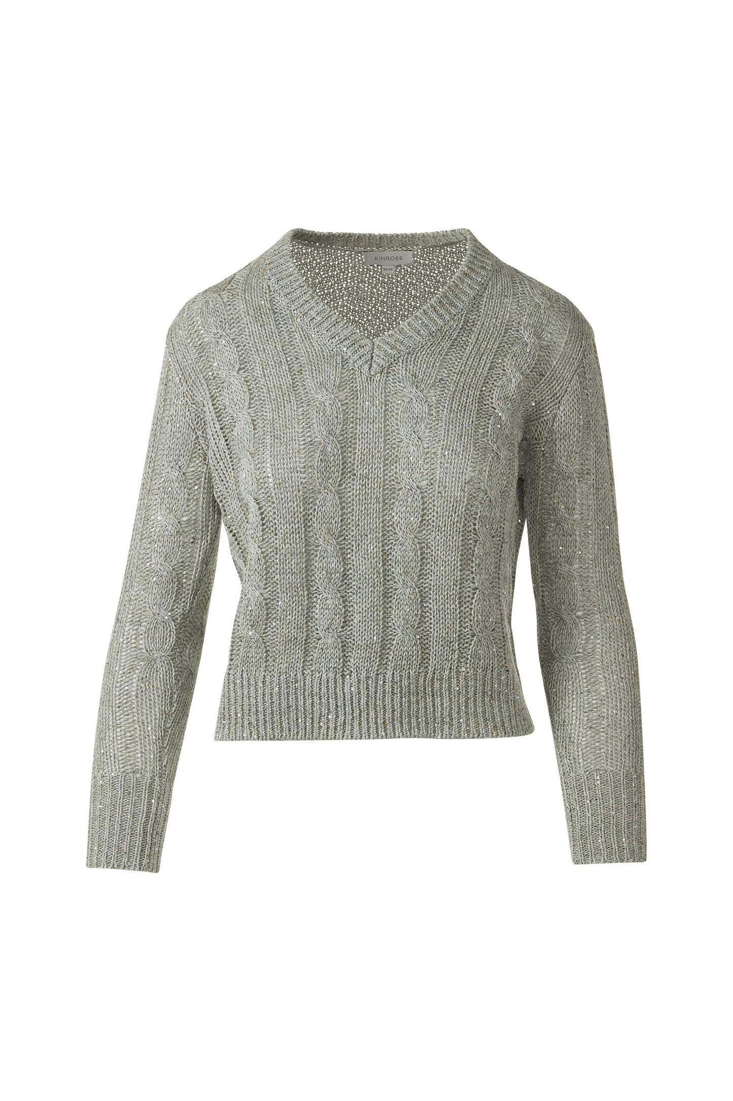 SEQUIN CABLE VEE in FERN