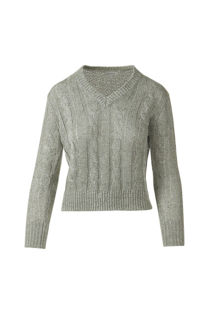 SEQUIN CABLE VEE in FERN