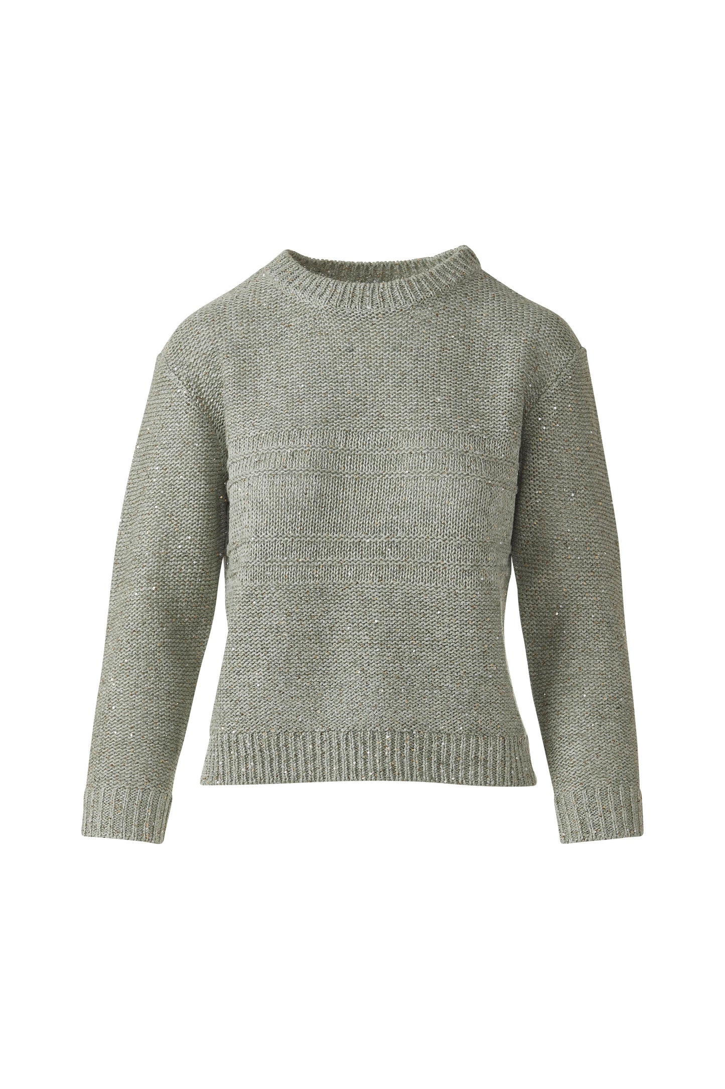 3/4 SLV TEXTURED SEQUIN CREW in FERN