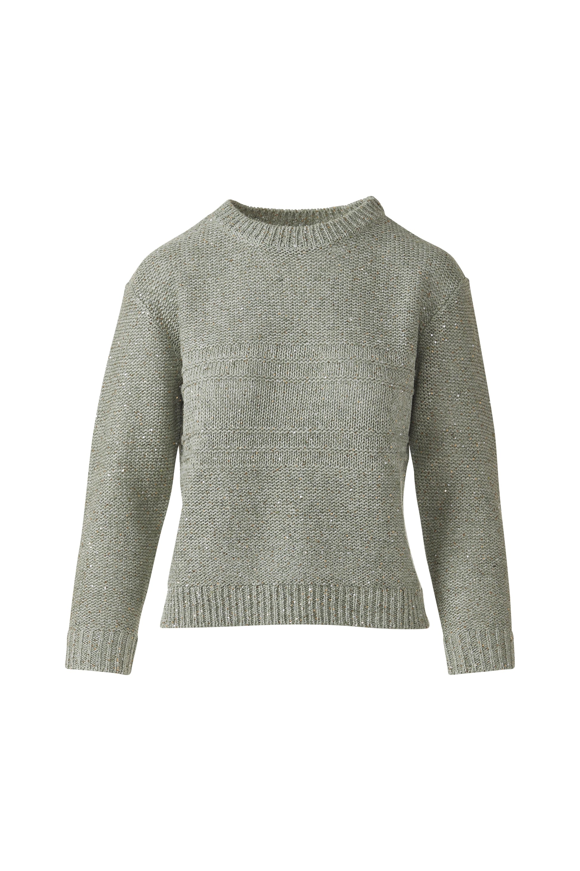 3/4 SLV TEXTURED SEQUIN CREW in FERN