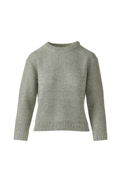 3/4 SLV TEXTURED SEQUIN CREW in FERN